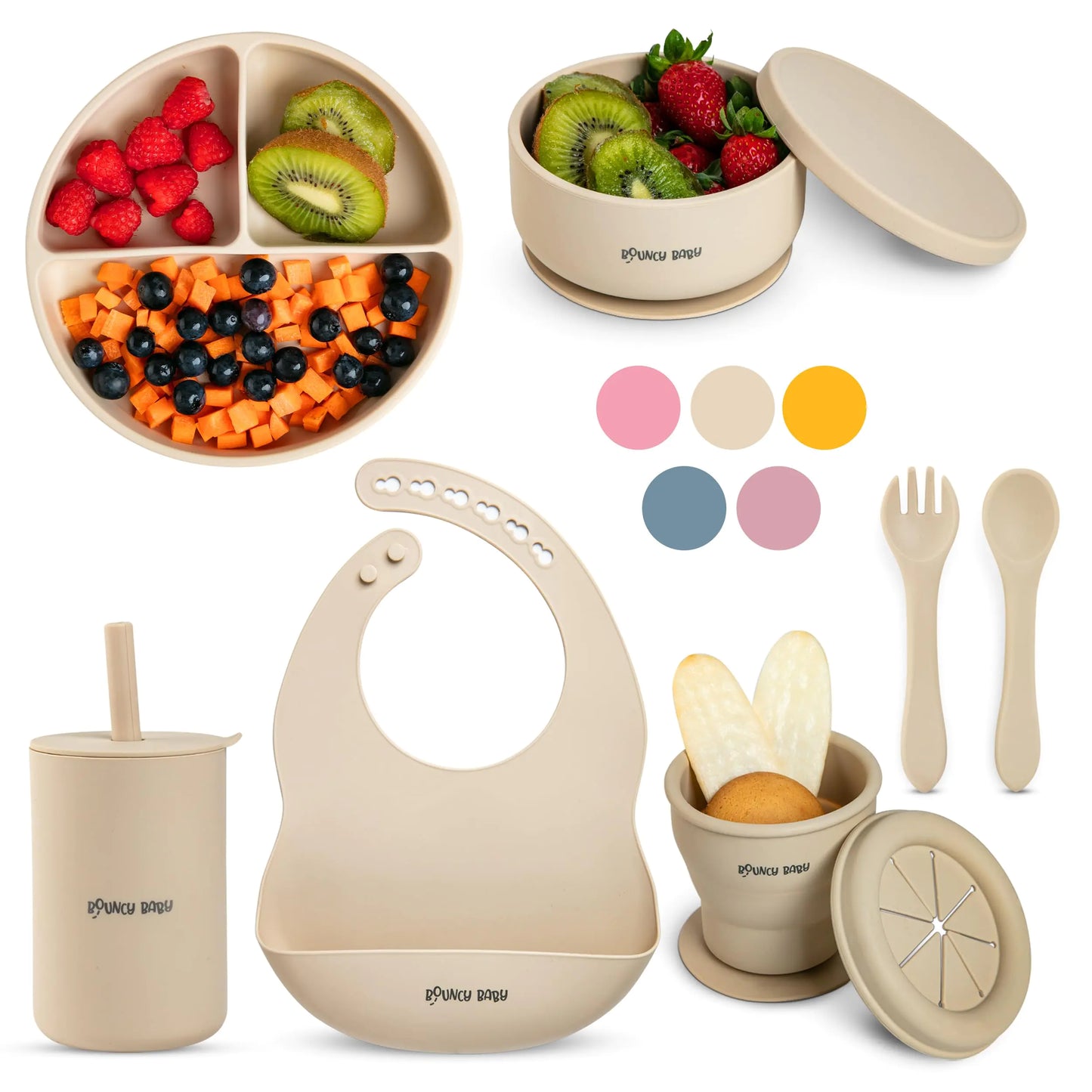 Bouncy Baby Silicone Baby Feeding Set 8 PCS