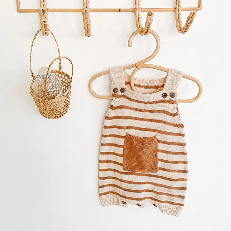 Autumn Pocket Striped Knitted Wool Baby Jumpsuit