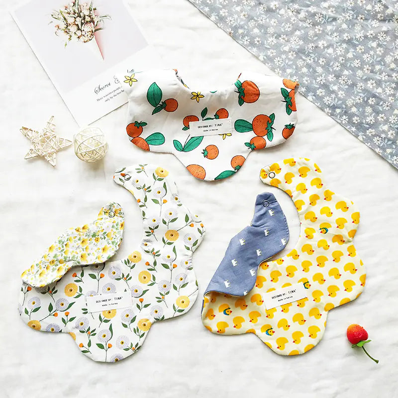 Double-Sided Floral Baby Bibs and Burp Cloths Set