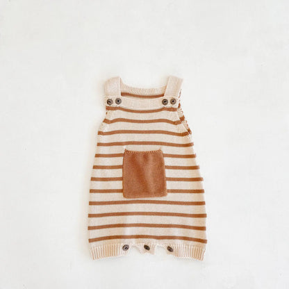 Autumn Pocket Striped Knitted Wool Baby Jumpsuit