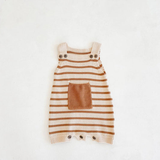Autumn Pocket Striped Knitted Wool Baby Jumpsuit